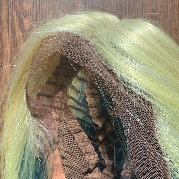 Blunt Bob Lace Front Wig Center Part Blonde, Blue Pixel - Picture 6 of 9